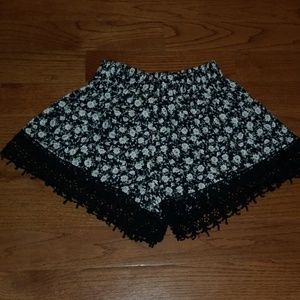 Flower & Black Lace Flowy Shorts